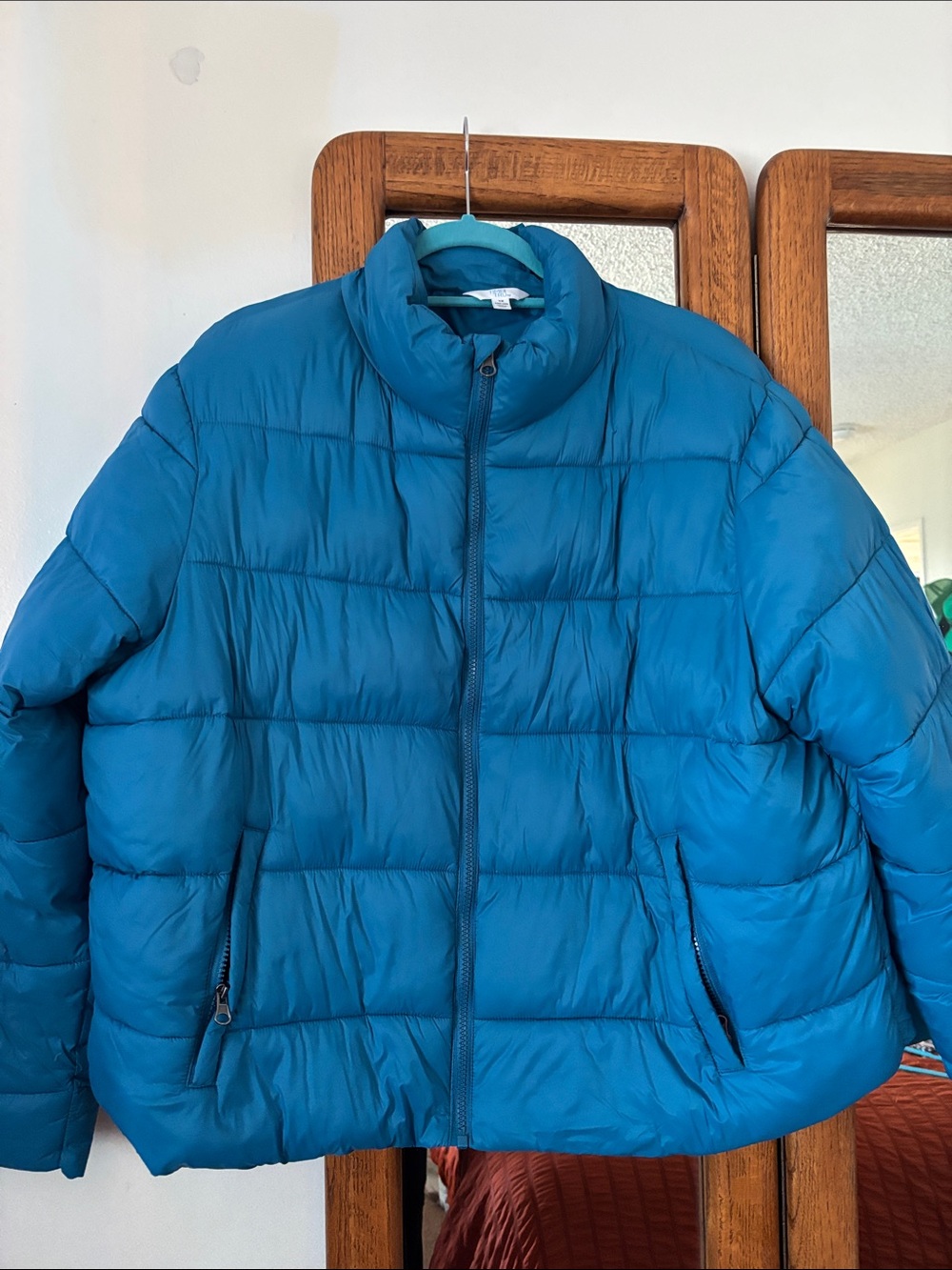 Plus Size 1X Teal Cropped Puffer Jacket Zip Pockets Fall Winter